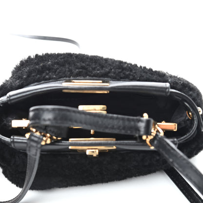 Fendi Shearling Shiny Nappa Micro Peekaboo Iconic Satchel Black 5 of 8