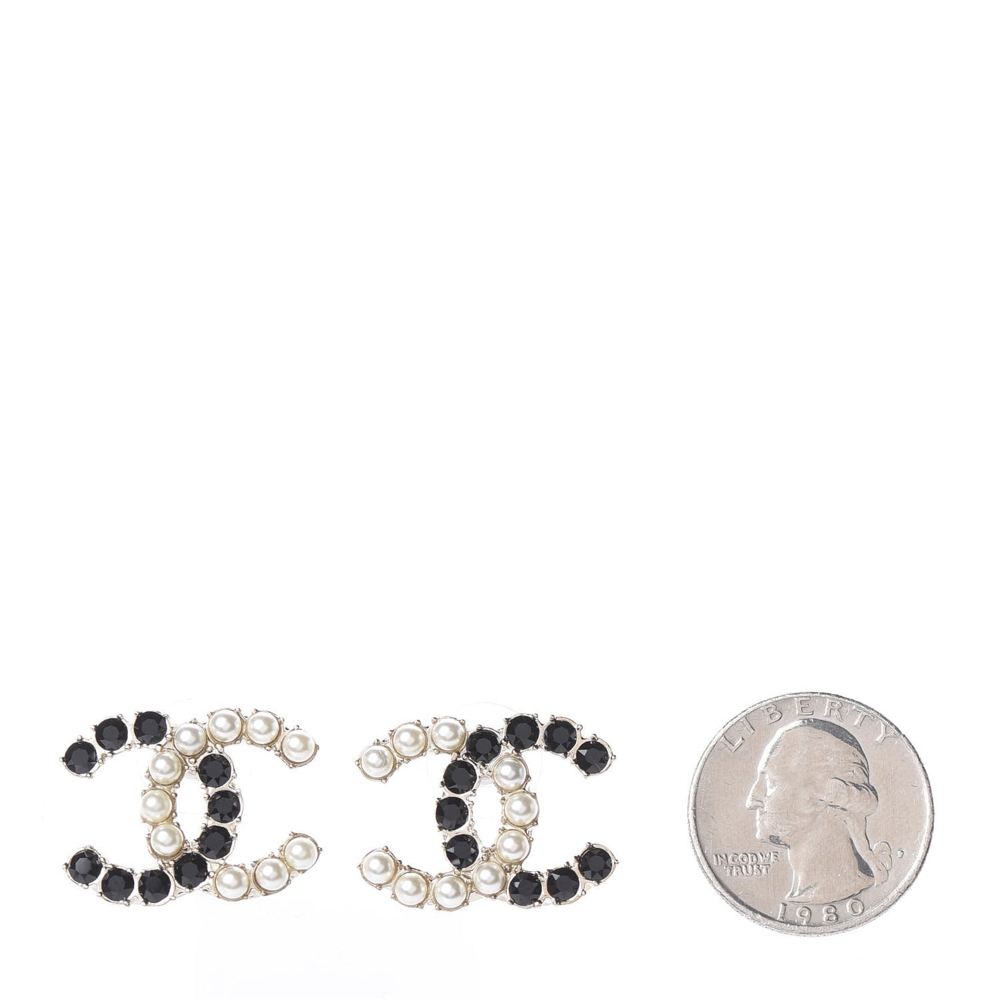 Resin Pearl CC Dazzling Domino Earrings Gold Black
