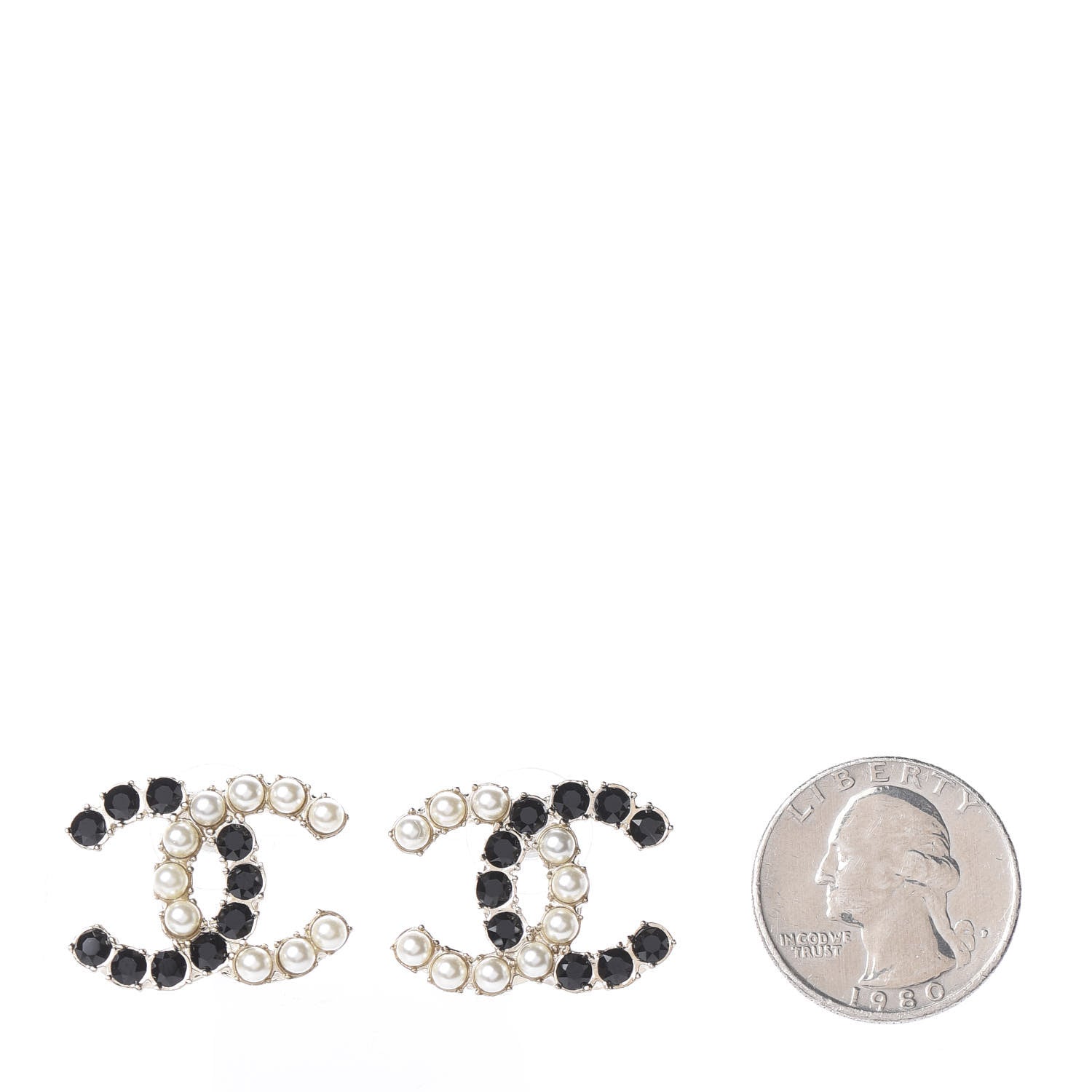 Chanel Resin Pearl CC Dazzling Domino Earrings Gold Black 2 of 4