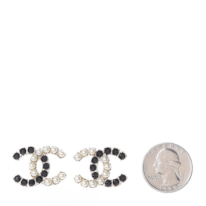 Chanel Resin Pearl CC Dazzling Domino Earrings Gold Black 2 of 4