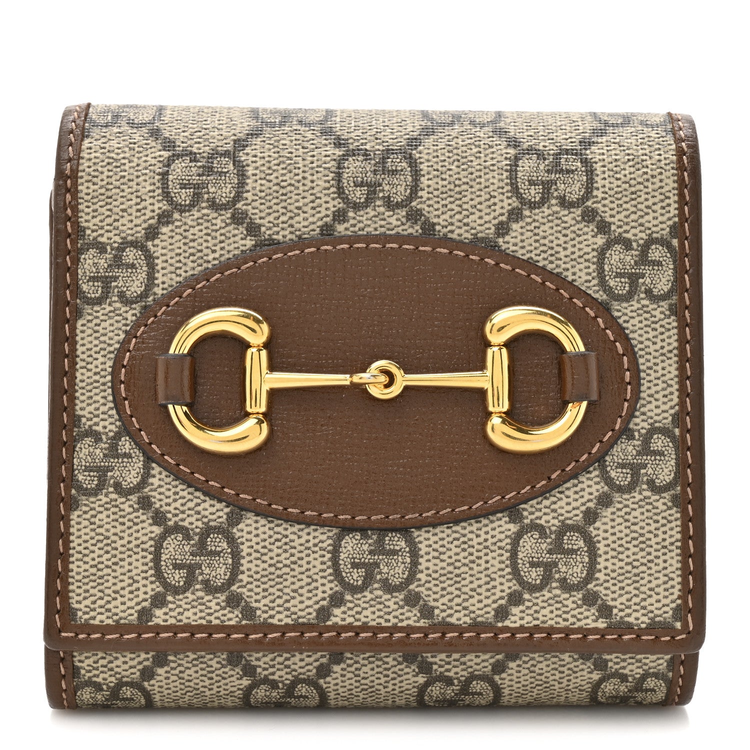 Gucci GG Supreme Monogram Azalea Calfskin Horsebit 1955 Flap Card Case Wallet Beige Ebony Brown Sugar 1 of 7