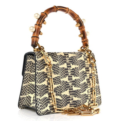 Gucci Snakeskin Pearl Mini Fox Broche Bamboo Top Handle Bag Roccia Hibiscus Red Mystic White 3 of 12