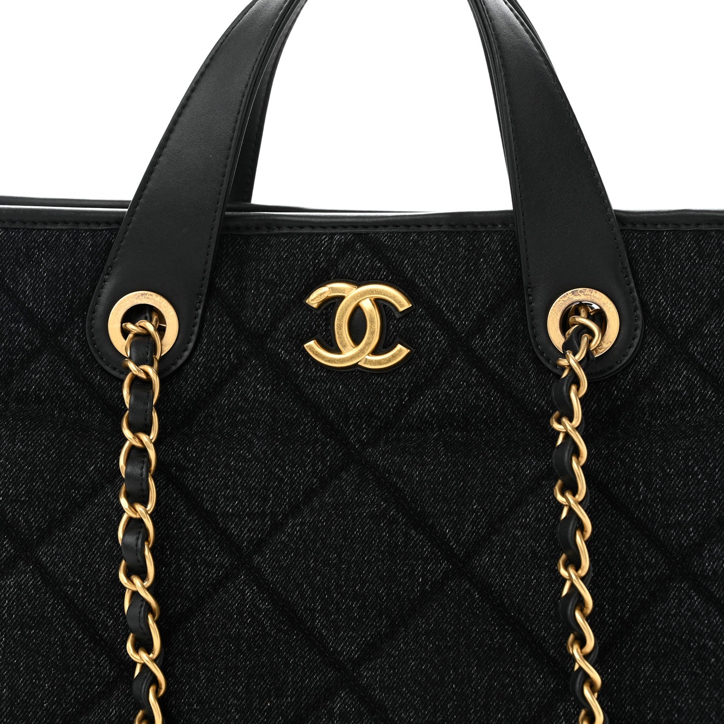 Denim Calfskin Quilted Small Deauville tote  Black