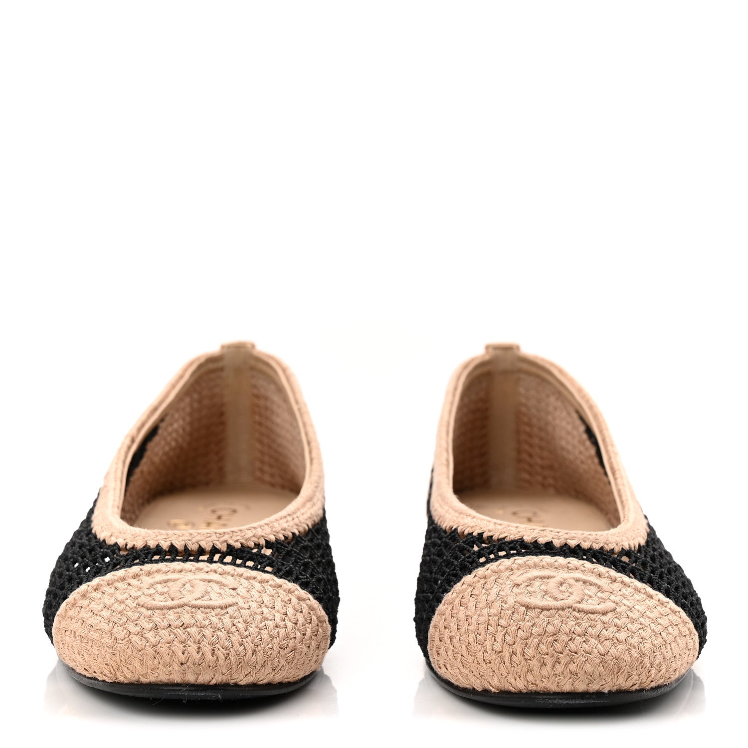 Chanel Raffia Cap Toe Ballerina Flats 40 Black Beige 3 of 9