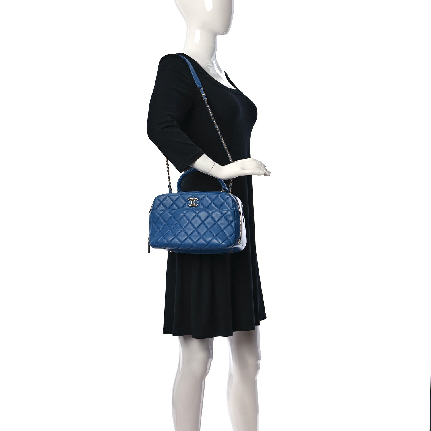 Chanel Lambskin Quilted Medium Trendy CC Bowling Bag Blue 2 of 10