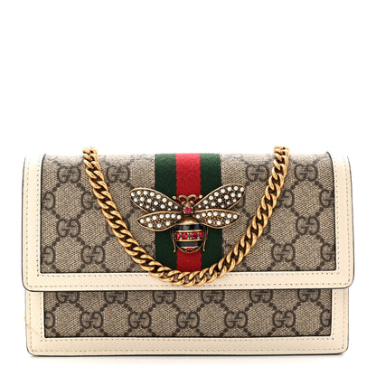 Gucci GG Supreme Monogram Web Queen Margaret Chain Wallet White 1 of 10