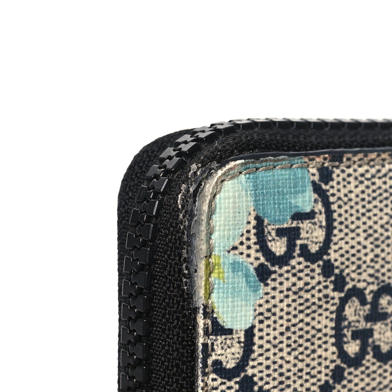 Gucci GG Supreme Monogram Blooms Zip Around Card Case Wallet Beige Blue Navy 8 of 11