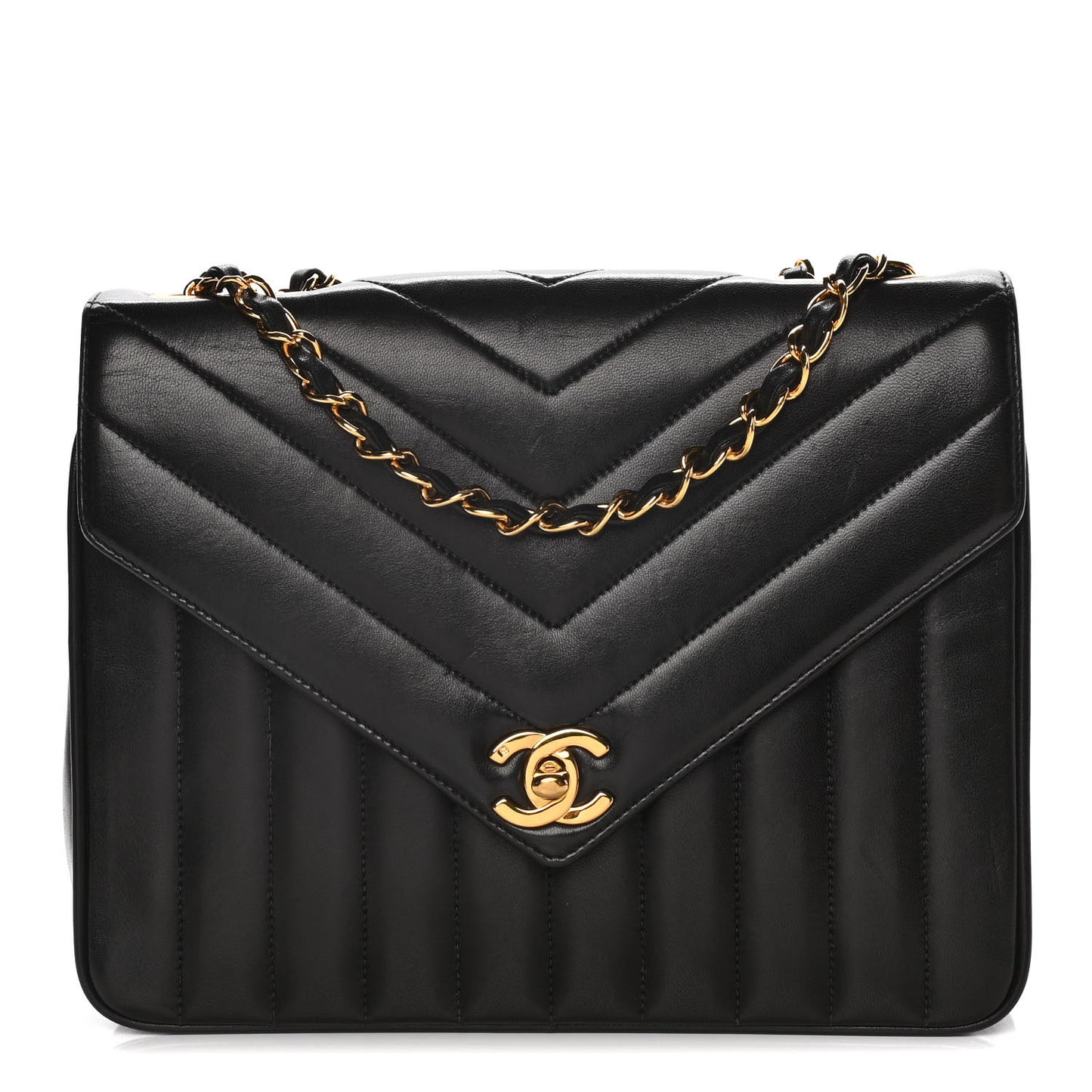 Lambskin Quilted Chevron Small Single Flap Black