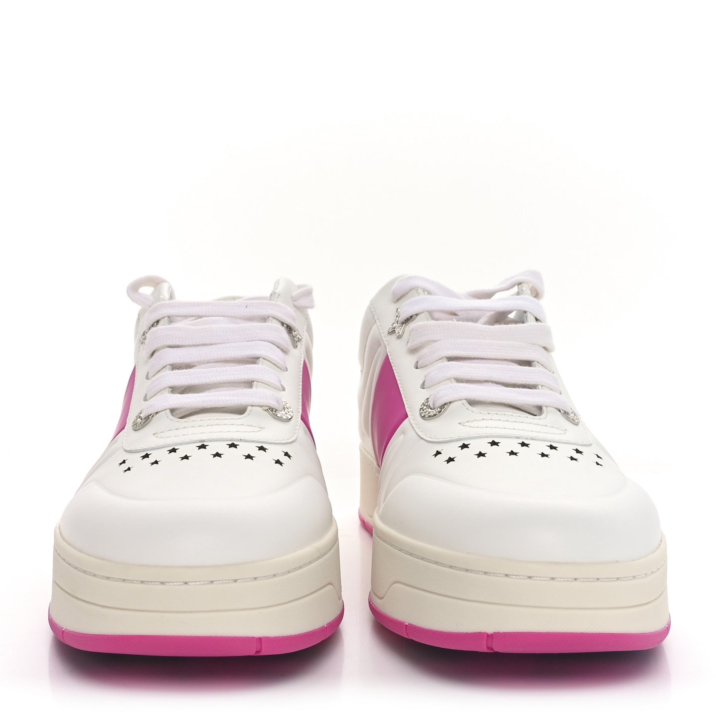Calfskin Vinyl Striped Hawaii Flatform Sneakers 39.5 White Fuchsia