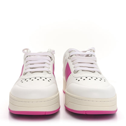 Jimmy Choo Calfskin Vinyl Striped Hawaii Flatform Sneakers 39.5 White Fuchsia 3 of 10