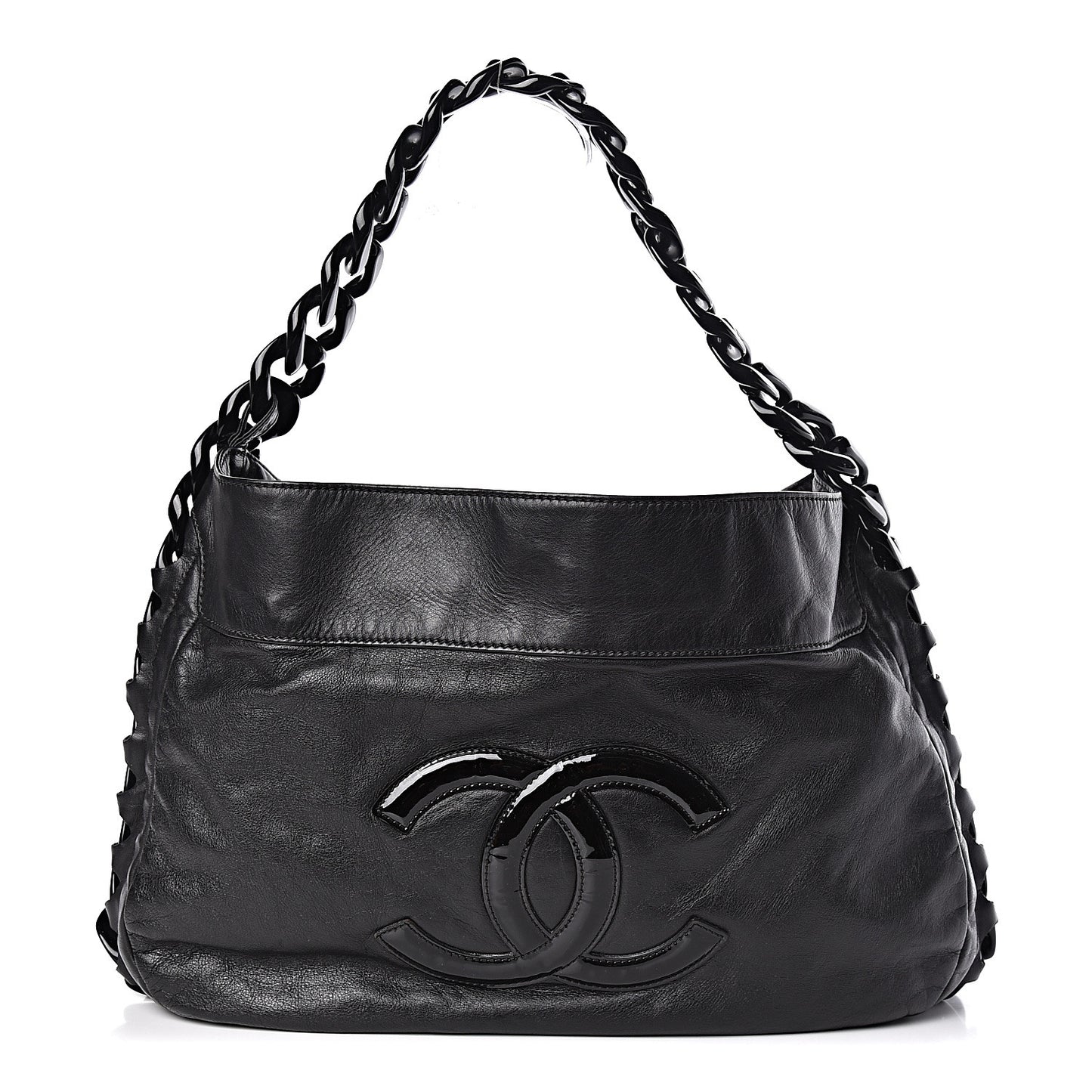 Calfskin Modern Chain Rhodoid Hobo Black