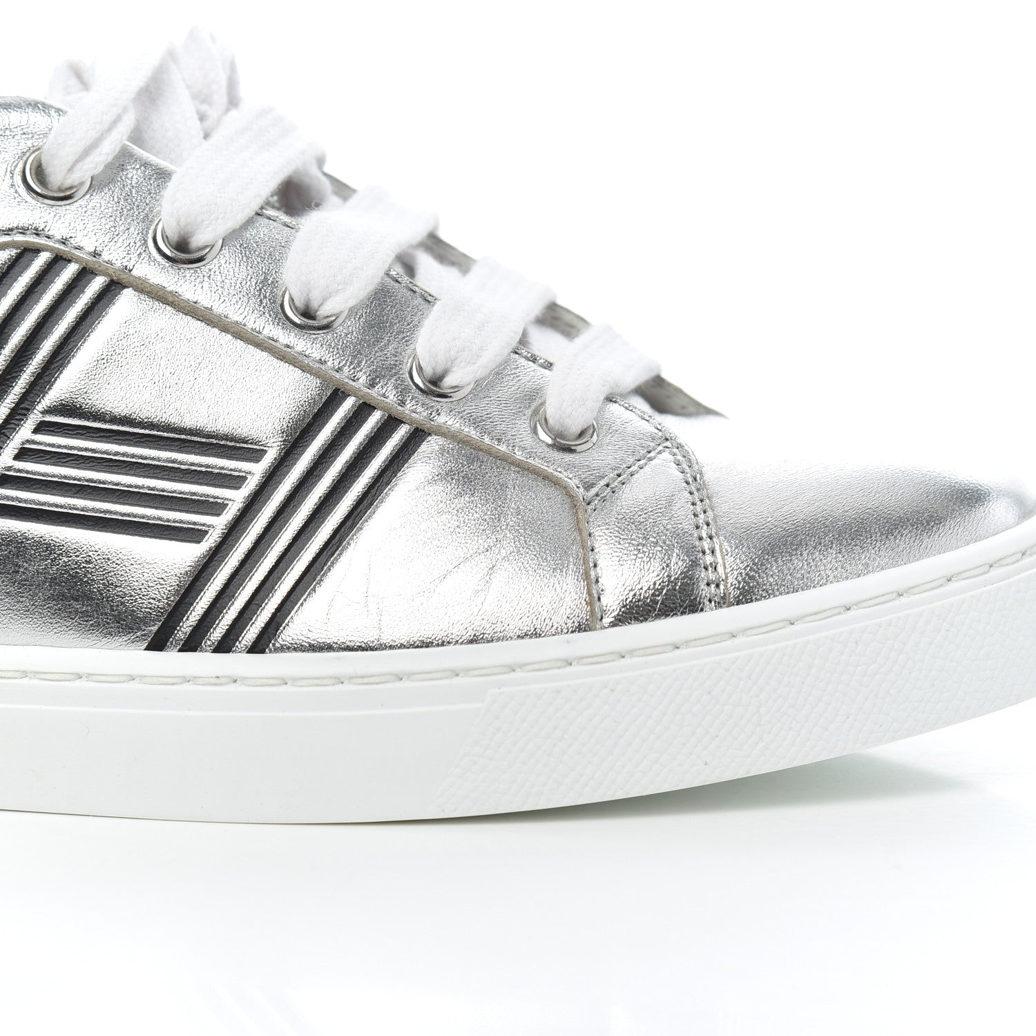 Hermes Metallic Calfskin Womens Avantage Sneakers 36.5 Gris Argente Black 10 of 22