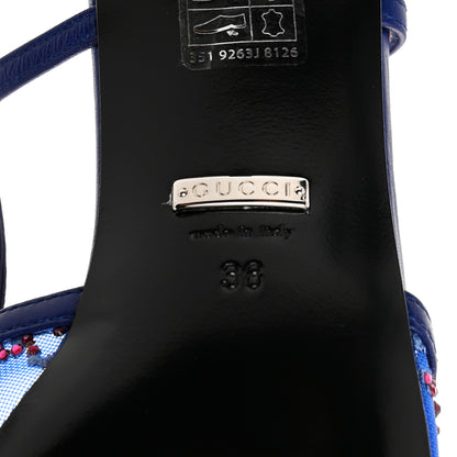 Gucci Tela Retino Nappa Charlotte Crystal GG Monogram Square G 35mm Slingback Pumps 38 Splash Net Blue Witch 6 of 8