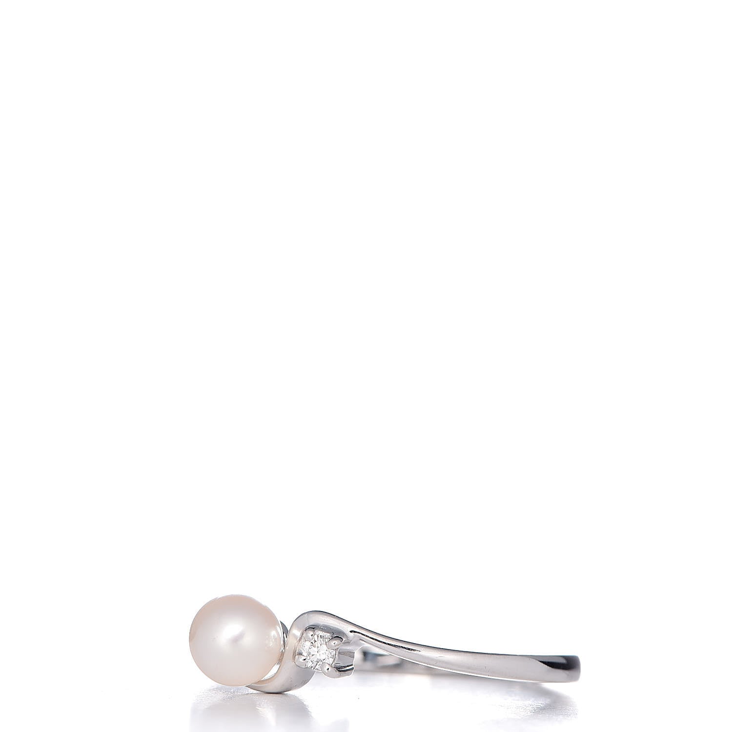Mikimoto 18K White Gold Diamond Akoya Pearl 4.5mm Band Ring 50 5.5 3 of 6