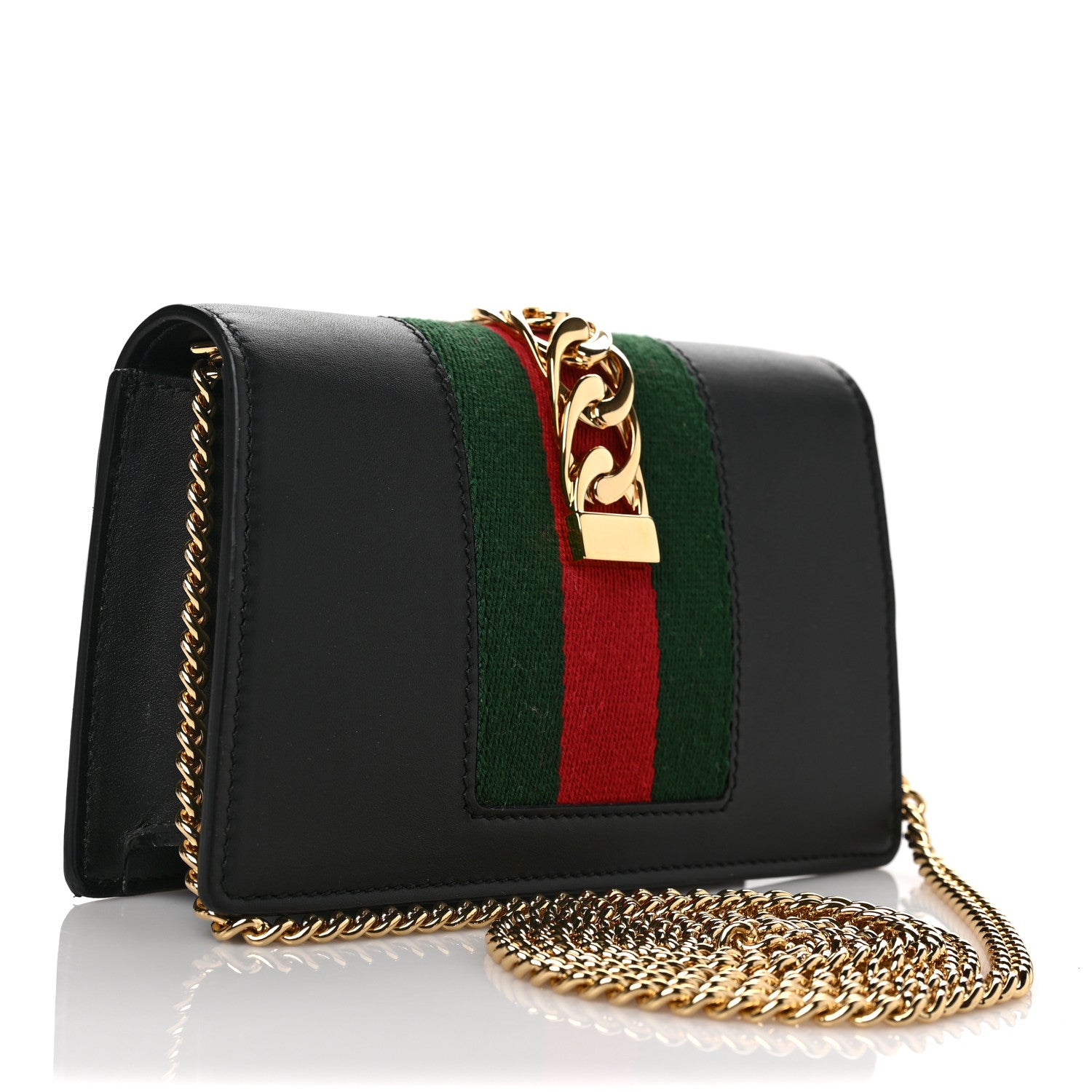Gucci Calfskin Super Mini Sylvie Chain Shoulder Bag Black 2 of 8