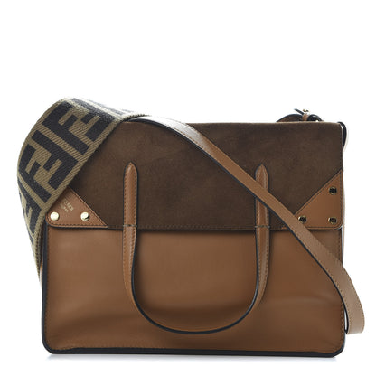 Fendi Vitello Grace Suede Flip Tote Nocciola Marrone 1 of 9