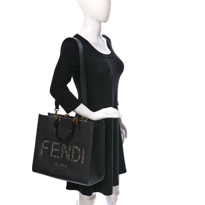 Fendi Vitello King Plexiglass Elaphe Python Print Logo Medium Fendi Sunshine Shopper Tote Dark Asphalt 2 of 9