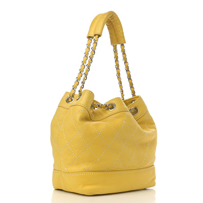 Chanel Lambskin Contrast Stitch Drawstring Tote Yellow 2 of 13