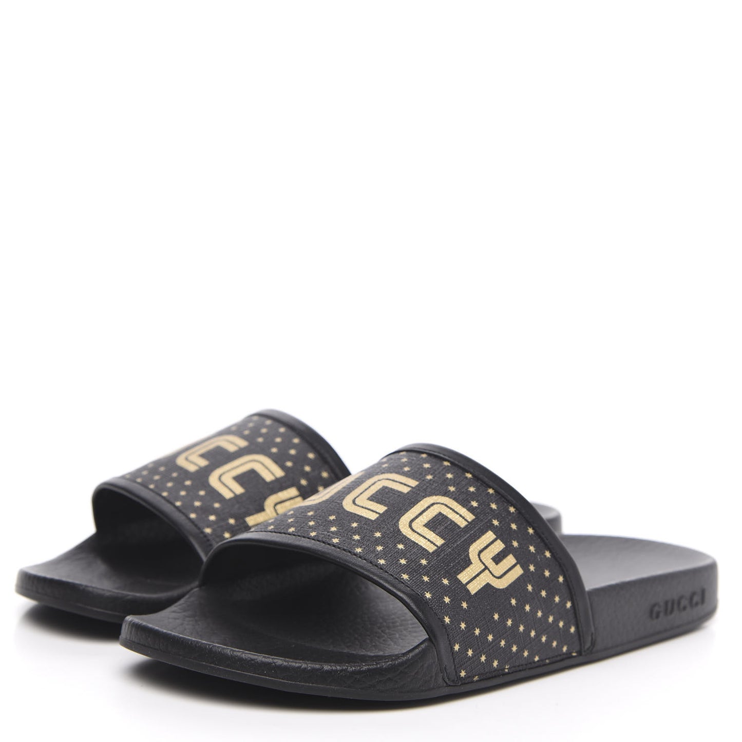 X SEGA Supreme Canvas GUCCY Stars Womens Slide Sandals 38 Black Gold