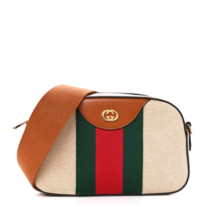 Gucci Vintage Canvas Web Shoulder Bag Sand Cuir 1 of 12