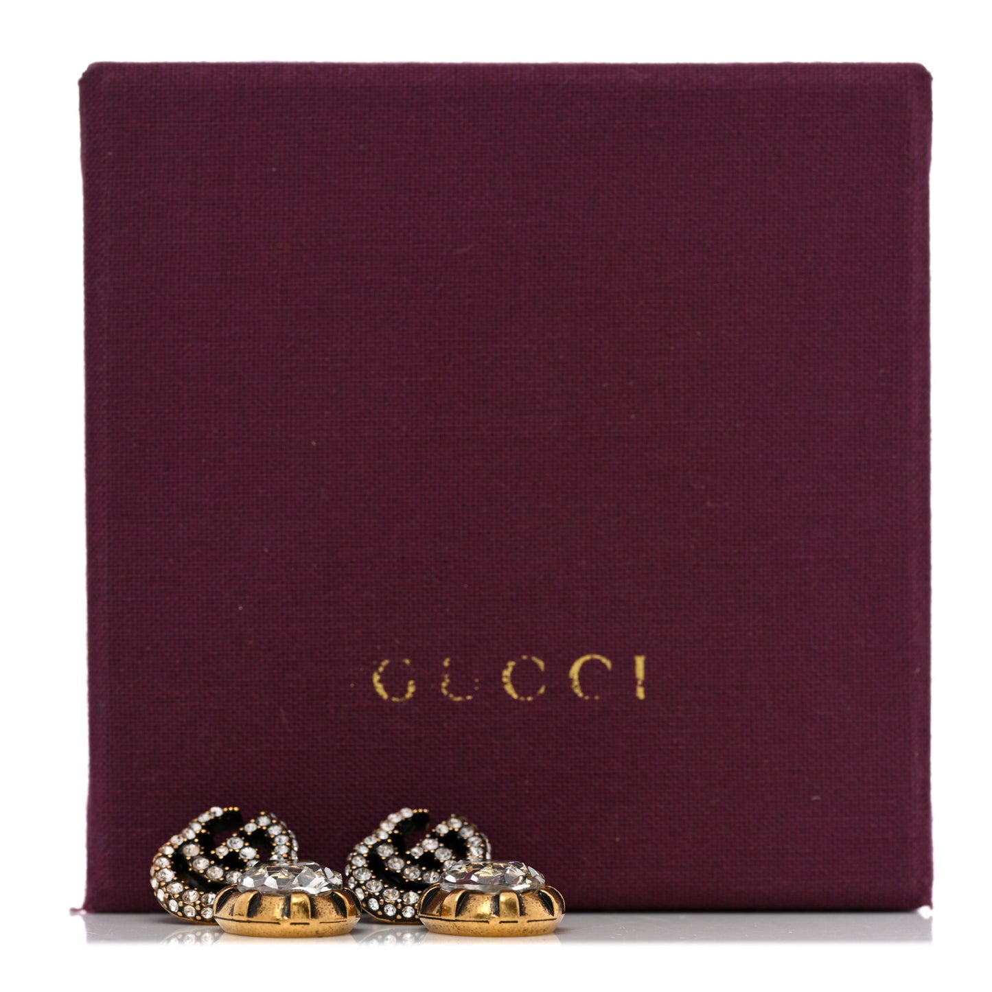 Metal Crystal Double G Drop Earrings Aged Gold
