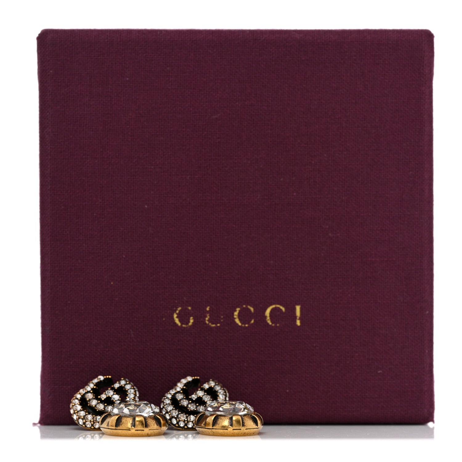 Gucci Metal Crystal Double G Drop Earrings Aged Gold 6 of 6
