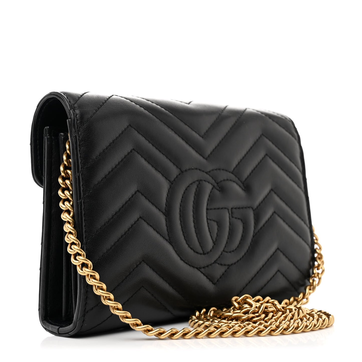 Calfskin Matelasse GG Marmont Chain Wallet Black