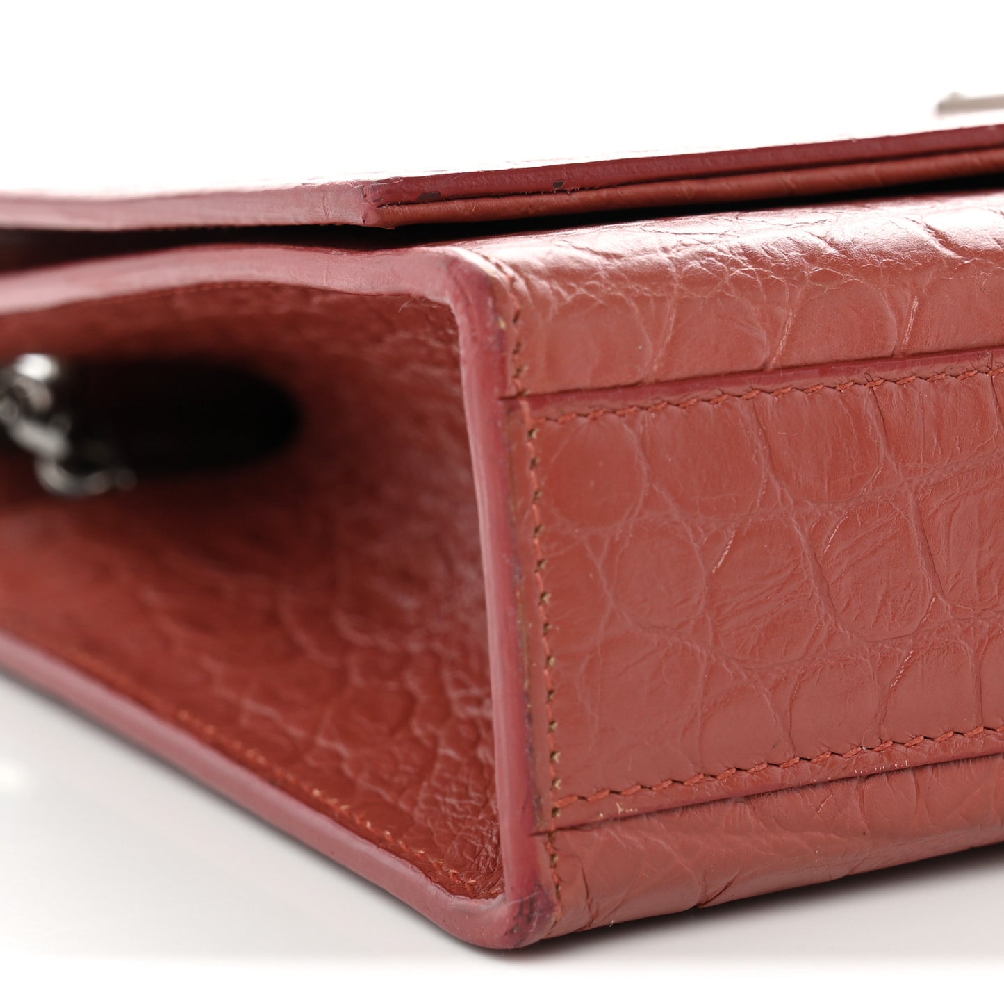 Calfskin Crocodile Embossed Medium Classic Monogram Kate Tassel Satchel Pink