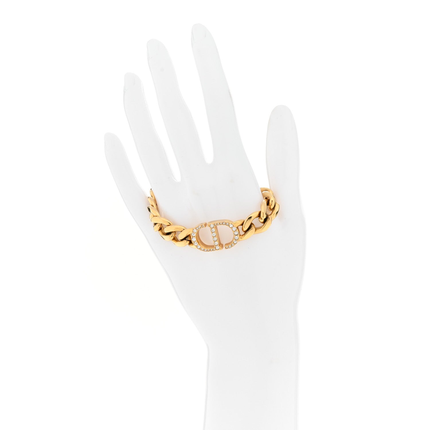 Christian Dior Metal Crystal CD Chain Bracelet Gold 2 of 5
