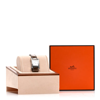Hermes Stainless Steel Alligator Diamond Bezel Mother of Pearl 21mm Heure H Hour Quartz Watch Gris Elephant 5 of 5