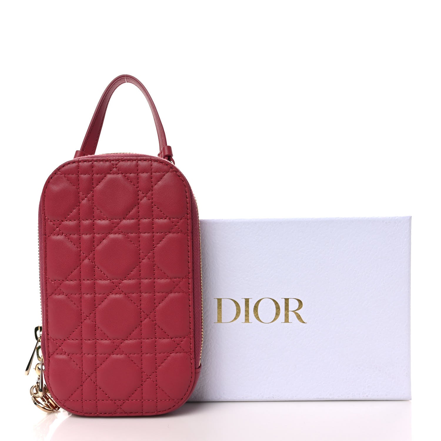 Christian Dior Lambskin Cannage Lady Dior Phone Holder Strawberry Pink 10 of 10