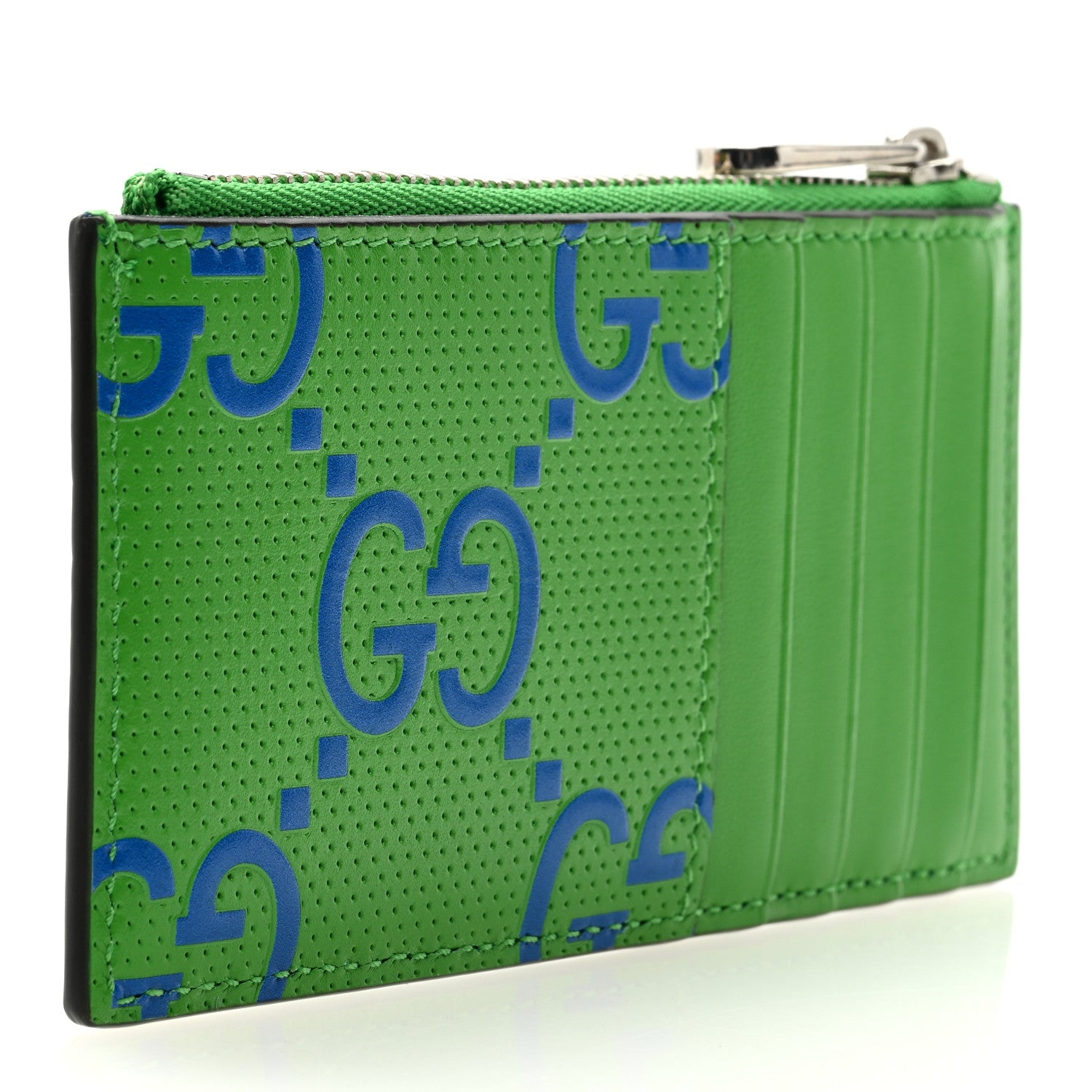 Gucci Calfskin GG Tennis Bi-Color Embossed Zip Wallet Joy Green Joy Blue 3 of 6