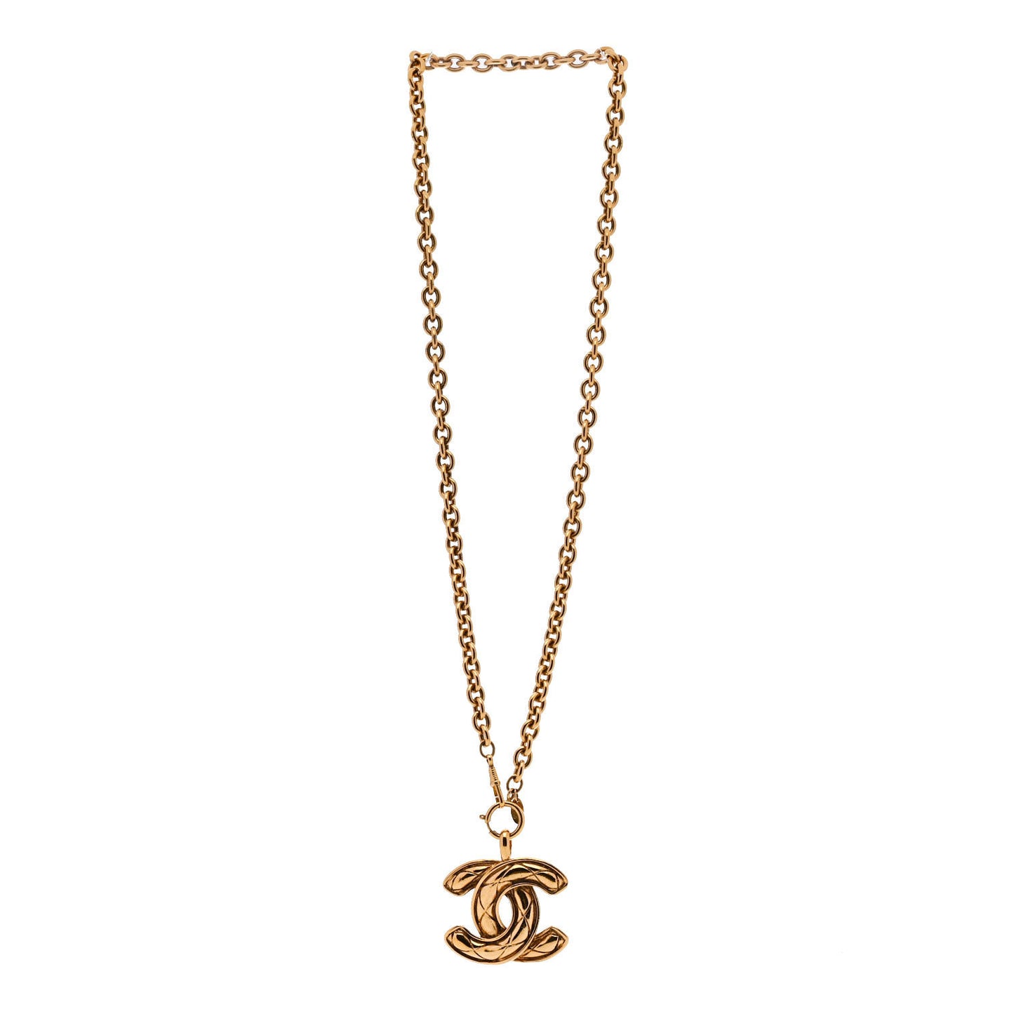 Metal Quilted CC Long Necklace Gold