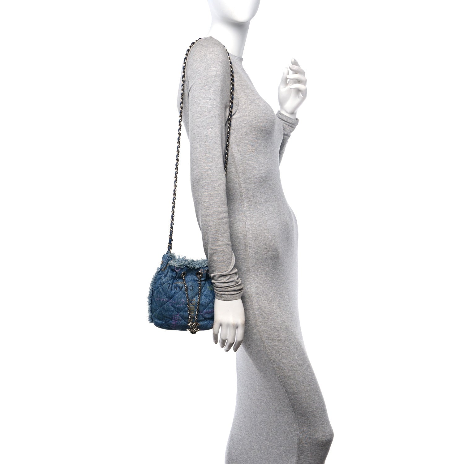 Chanel Denim Quilted Small Mood Bucket With Chain Blue Multicolor 2 of 12