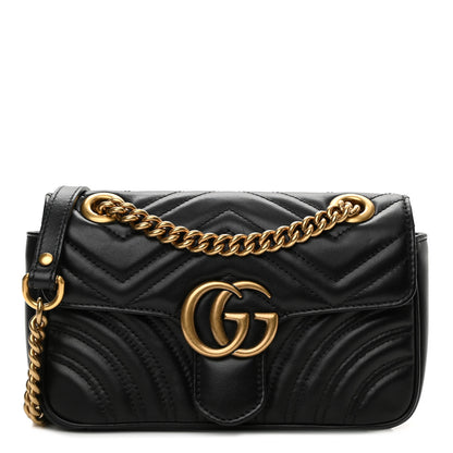 Gucci Calfskin Matelasse Mini GG Marmont Shoulder Bag Black 1 of 12