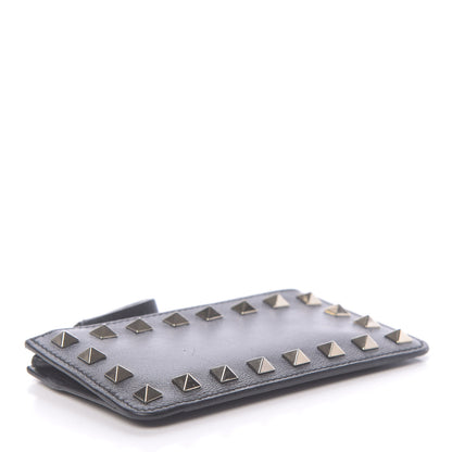 Valentino Garavani Vitello Rockstud Key Coin Case Card Holder Black 4 of 8