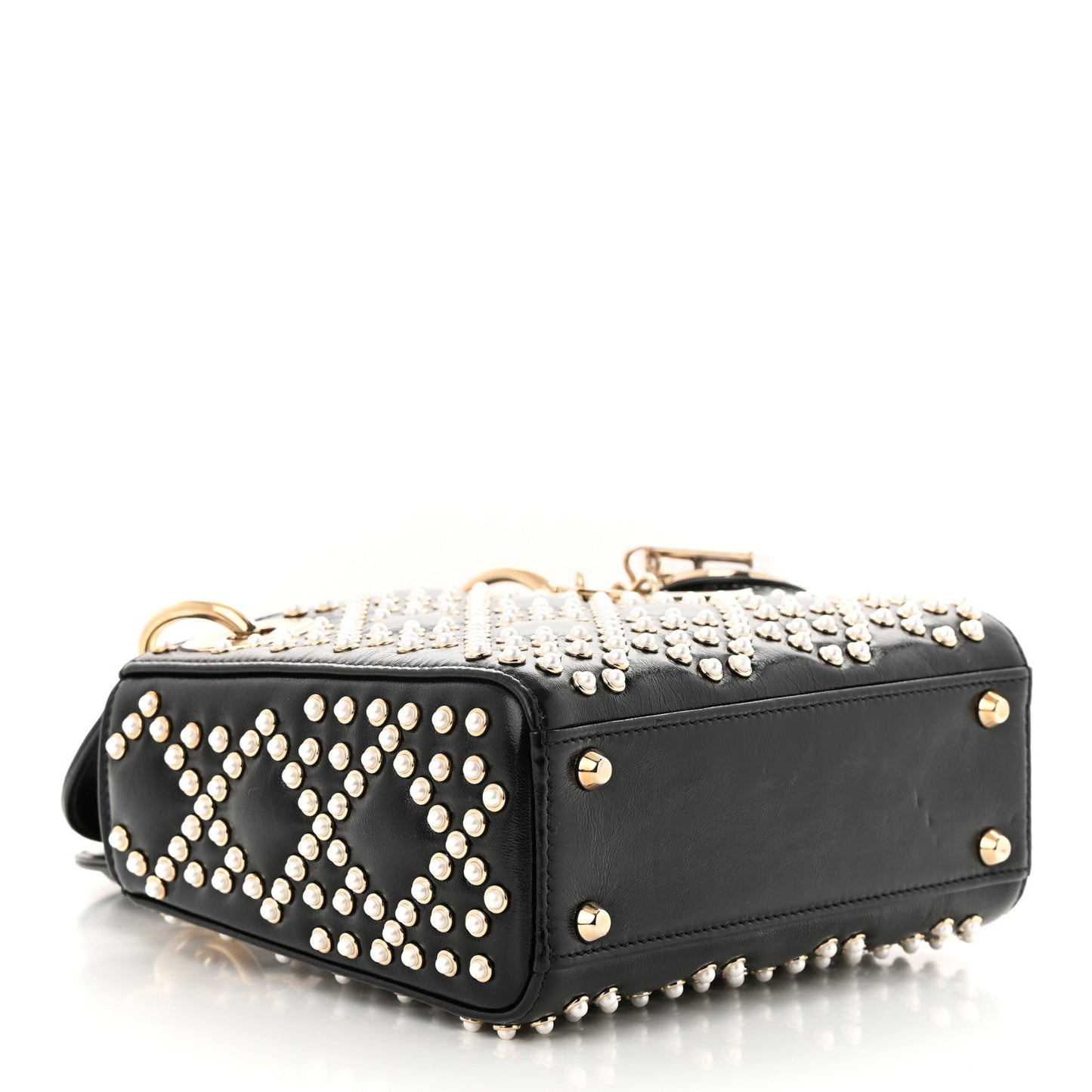 Crinkle Effect Lambskin Pearl Cannage Mini Lady Dior Black