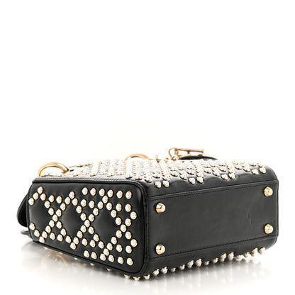 Christian Dior Crinkle Effect Lambskin Pearl Cannage Mini Lady Dior Black 4 of 10
