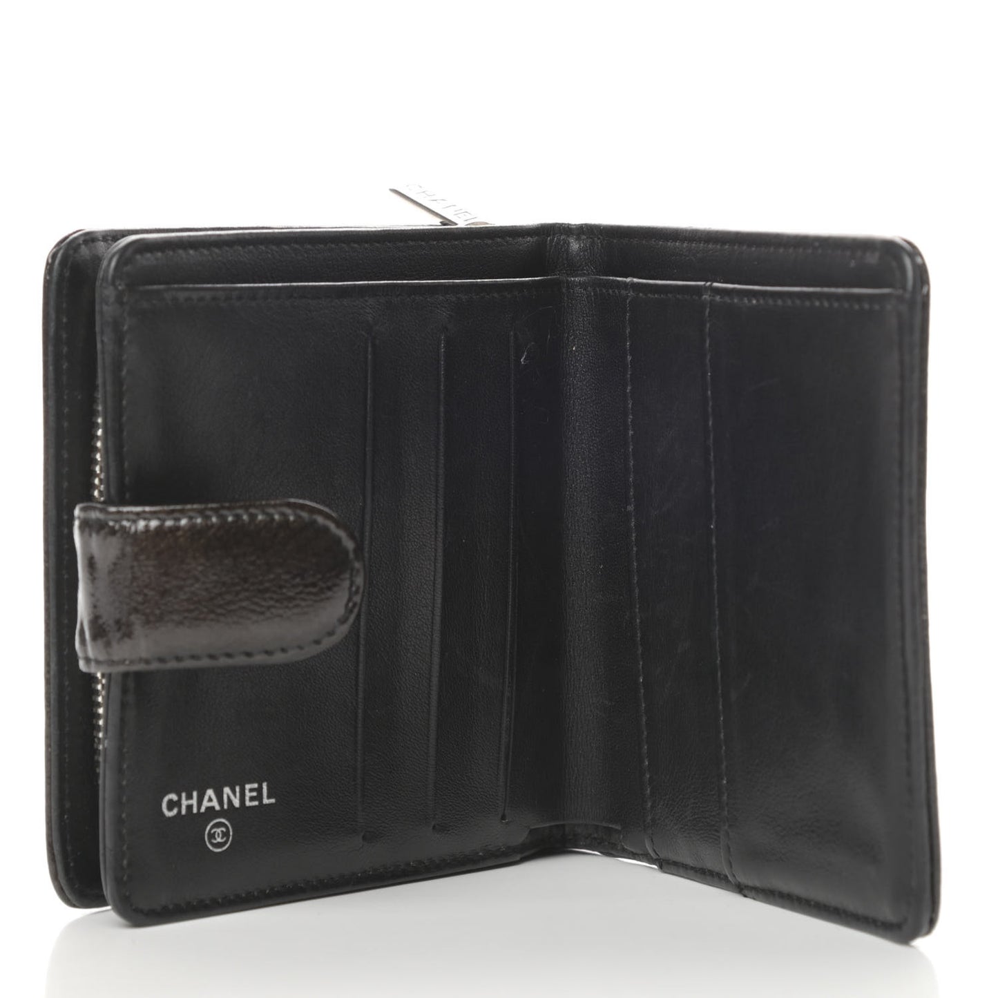 Patent Goatskin Compact French Wallet Dark Brown