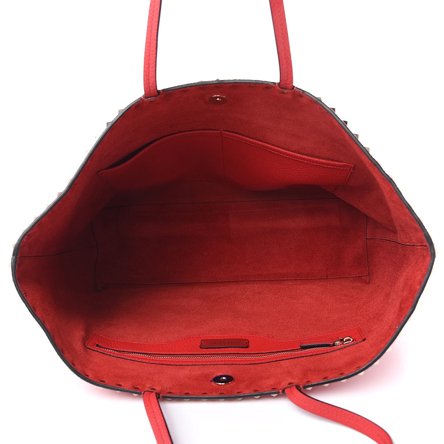 Grained Calfskin Rockstud Shoulder Tote Rouge Pur