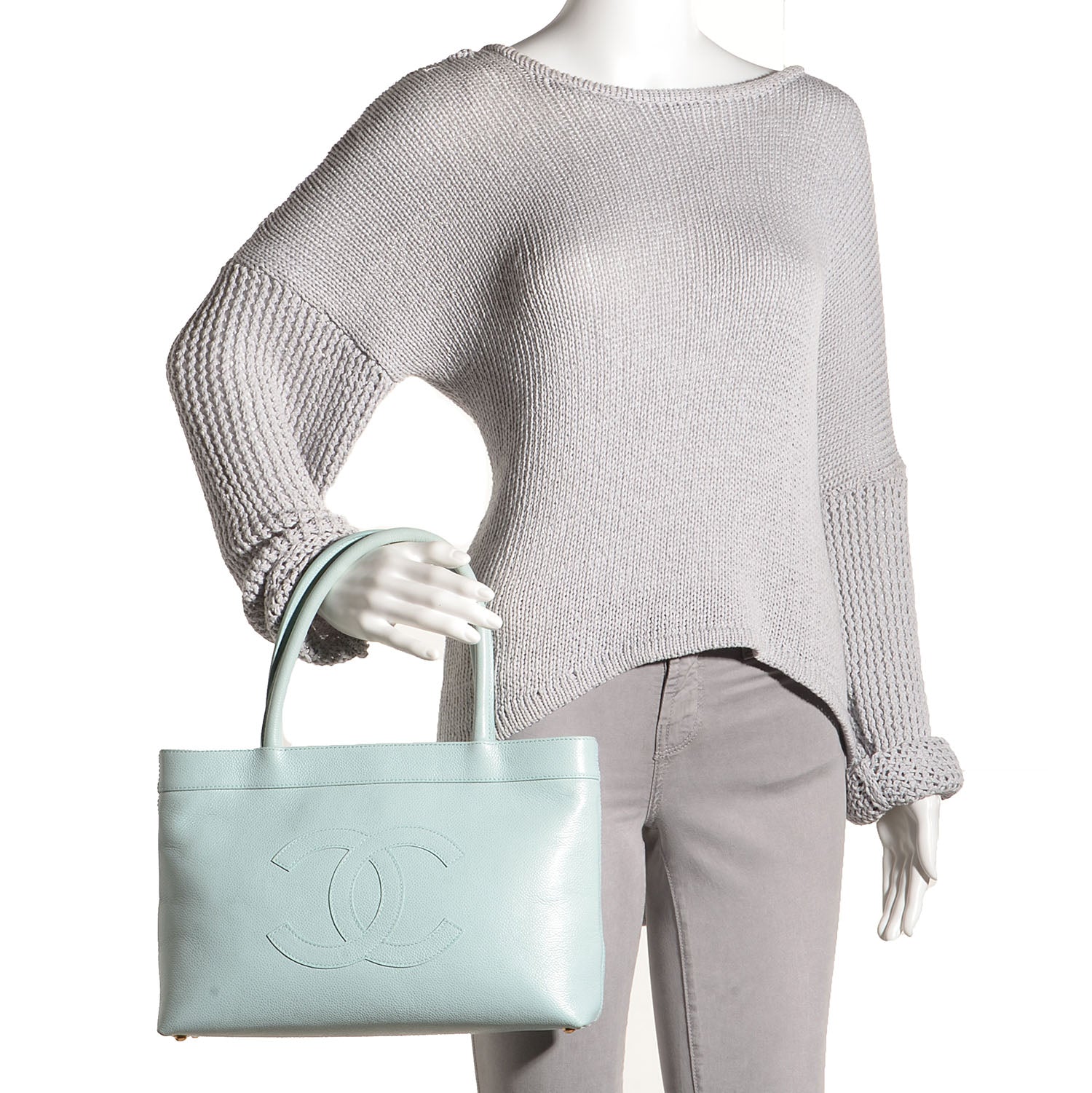 Chanel Caviar CC Tote Light Blue 2 of 7