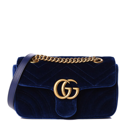 Gucci Velvet Matelasse Mini GG Marmont Shoulder Bag Cobalt Blue 1 of 11