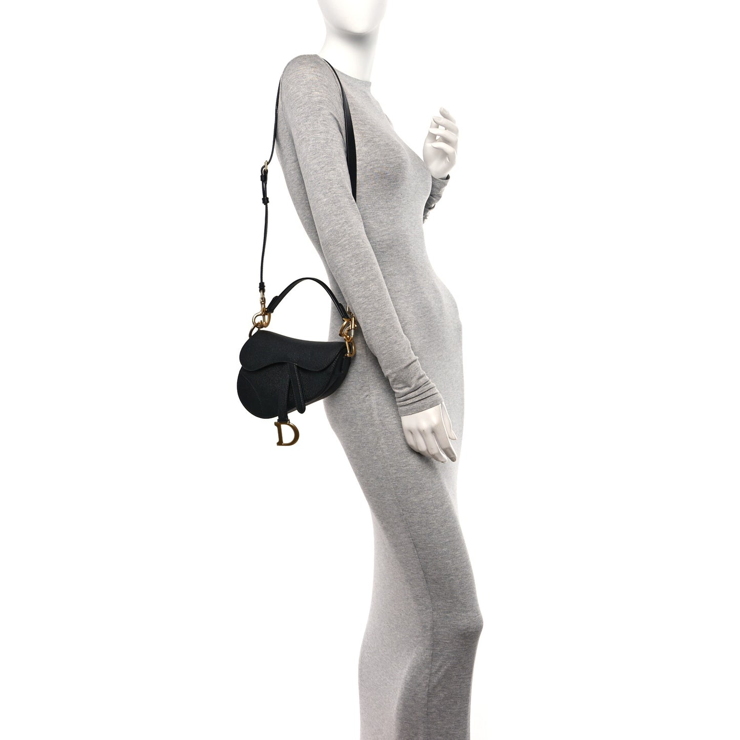 Grained Calfskin Mini Saddle Bag With Strap Black