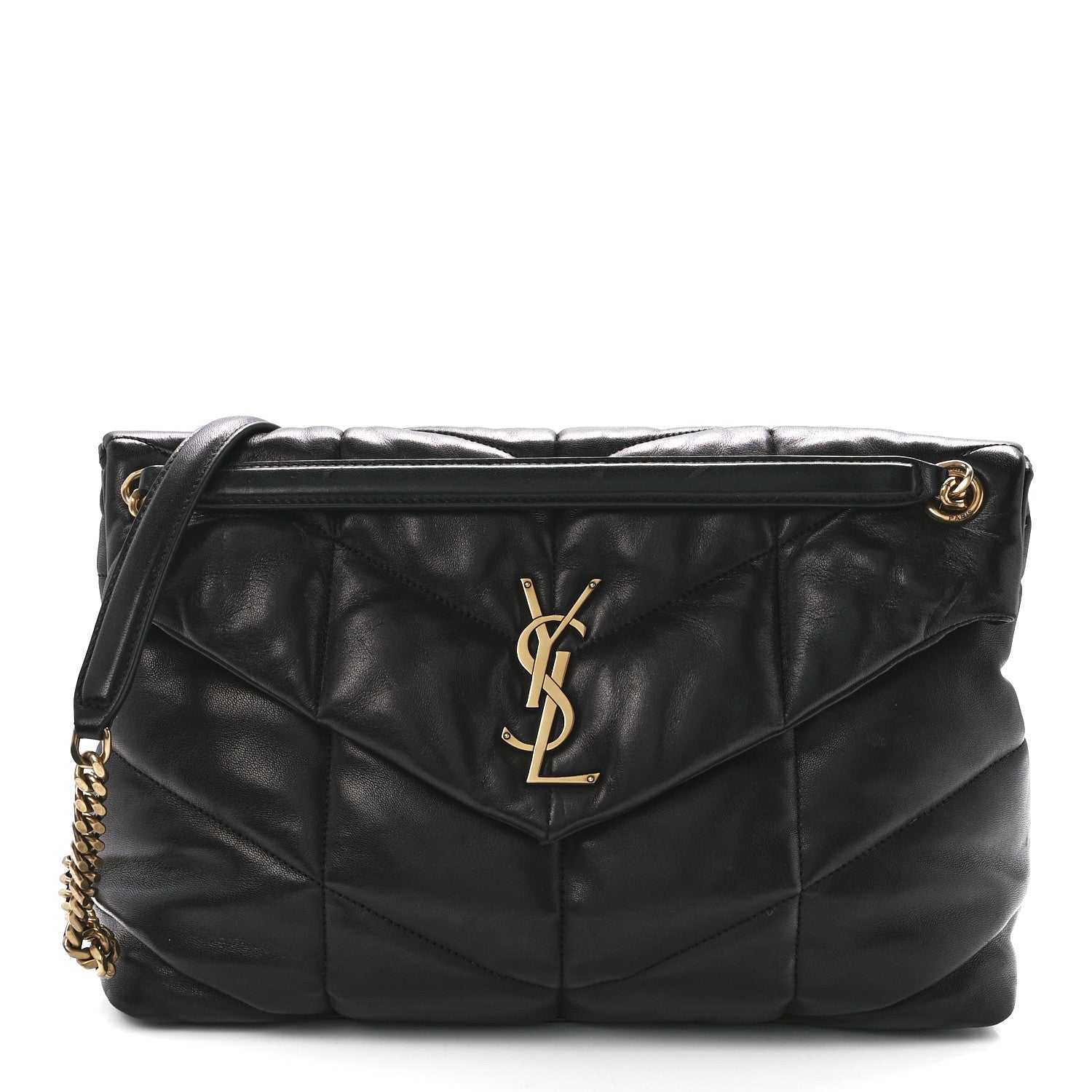 Saint Laurent Lambskin Quilted Medium Loulou Puffer Monogram Chain Satchel Black 1 of 12