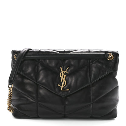 Saint Laurent Lambskin Quilted Medium Loulou Puffer Monogram Chain Satchel Black 1 of 12
