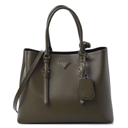 Prada Saffiano Cuir Medium Double Bag Militare 1 of 15