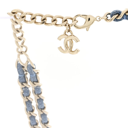 Chanel Metal Denim CC Double Chain Necklace Blue Gold 5 of 7