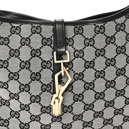 Gucci Monogram Lobster Clasp Jackie O Hobo Beige Black 8 of 10