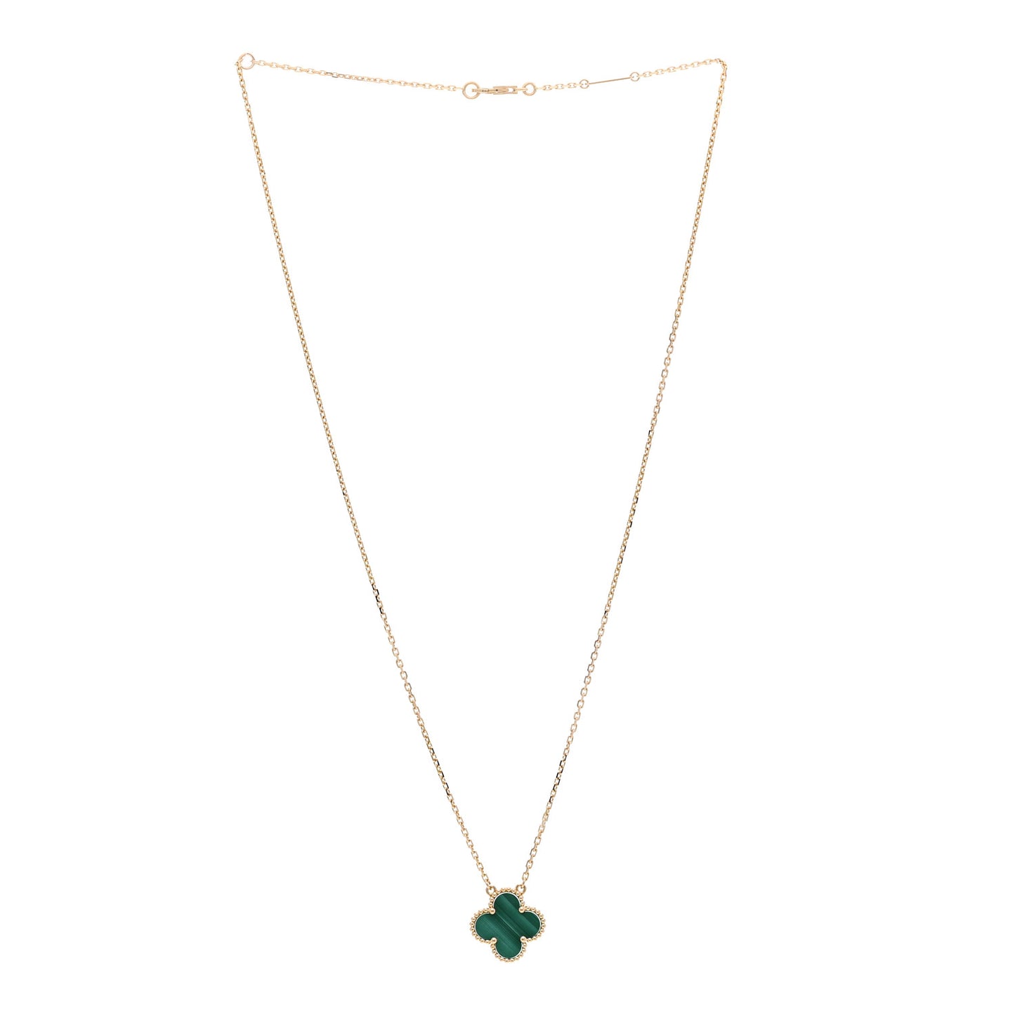 18K Yellow Gold Malachite Vintage Alhambra Pendant Necklace