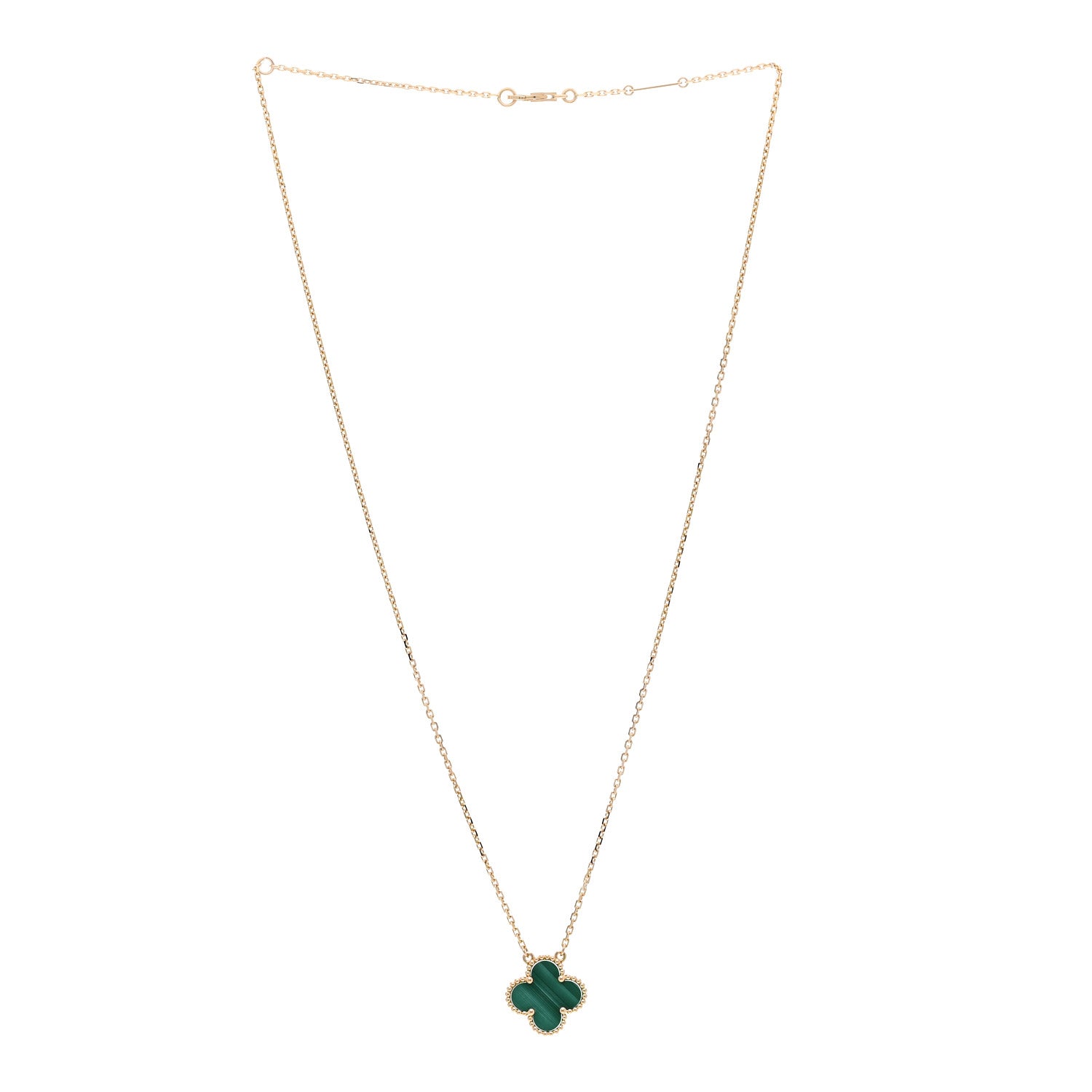 Van Cleef & Arpels 18K Yellow Gold Malachite Vintage Alhambra Pendant Necklace 3 of 5